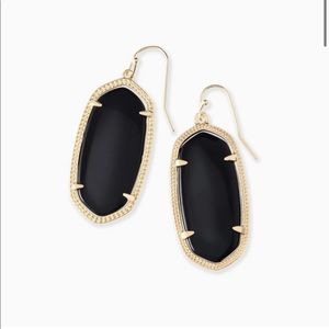 Elle Gold Drop Earrings In Black Opaque Glass